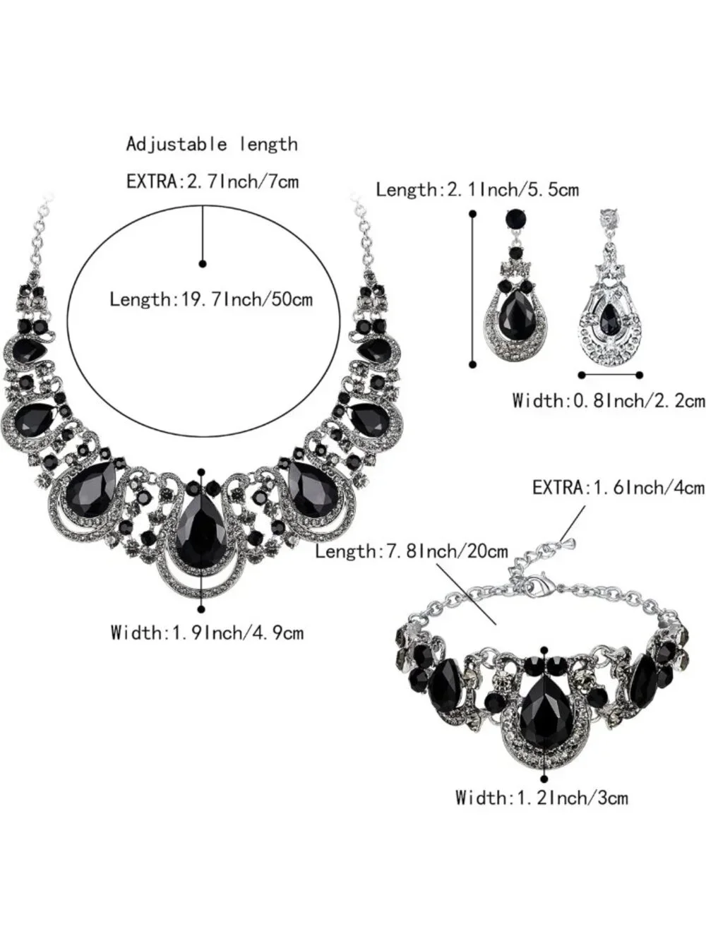 Elegant Teardrop Crystal Jewelry Set - Statement Necklace, Dangle Earrings